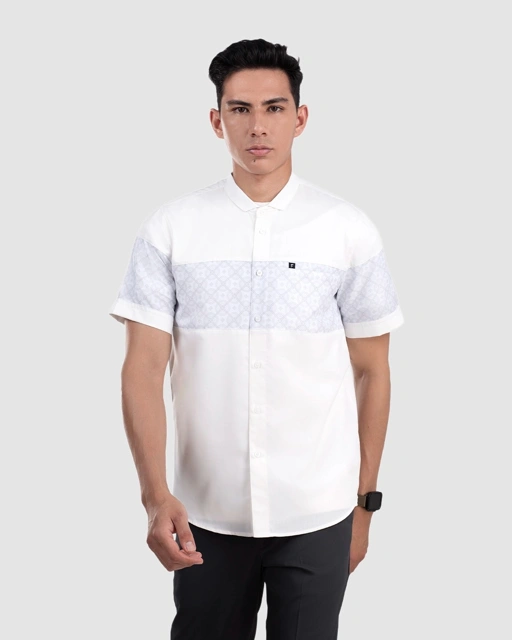 Baju Koko Pria Modern Khaibar Lengan Panjang dan Pendek Putih