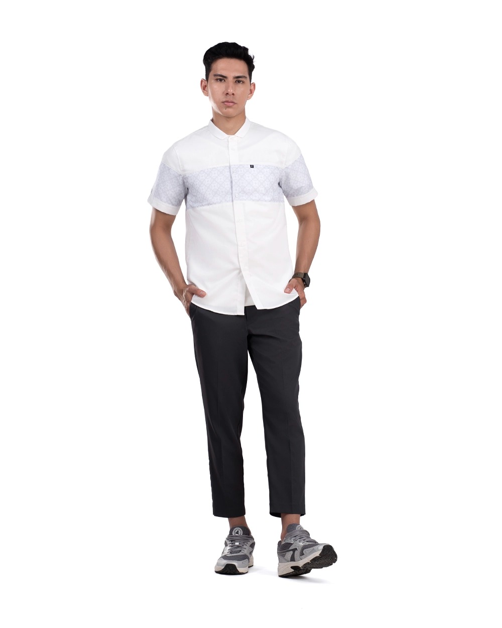 Baju Koko Pria Modern Khaibar Lengan Panjang dan Pendek Putih