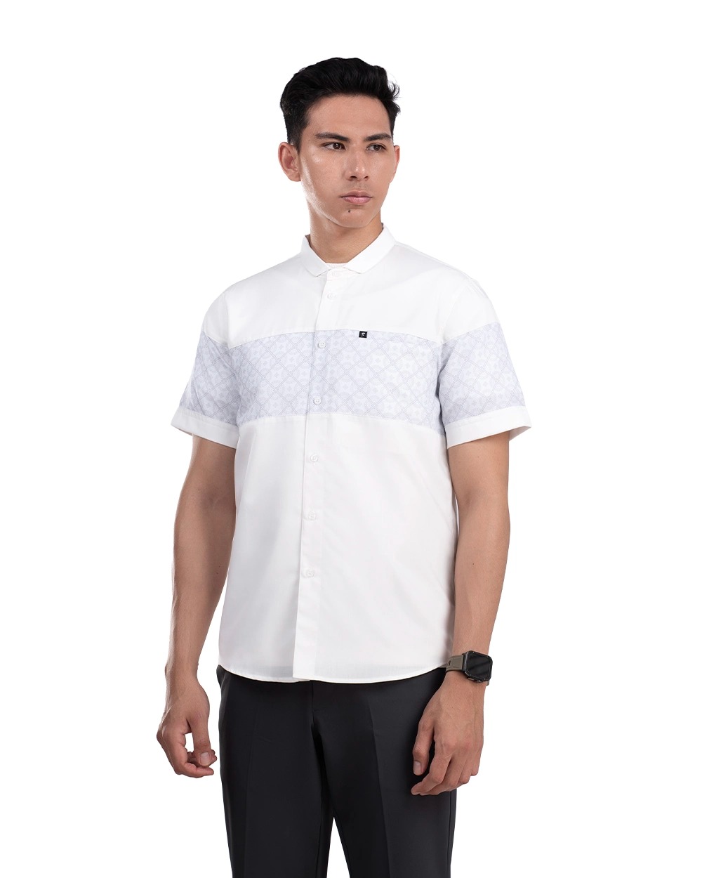 Baju Koko Pria Modern Khaibar Lengan Panjang dan Pendek Putih