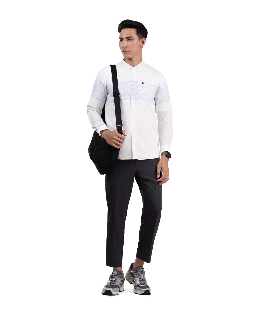 Baju Koko Pria Modern Khaibar Lengan Panjang dan Pendek Putih