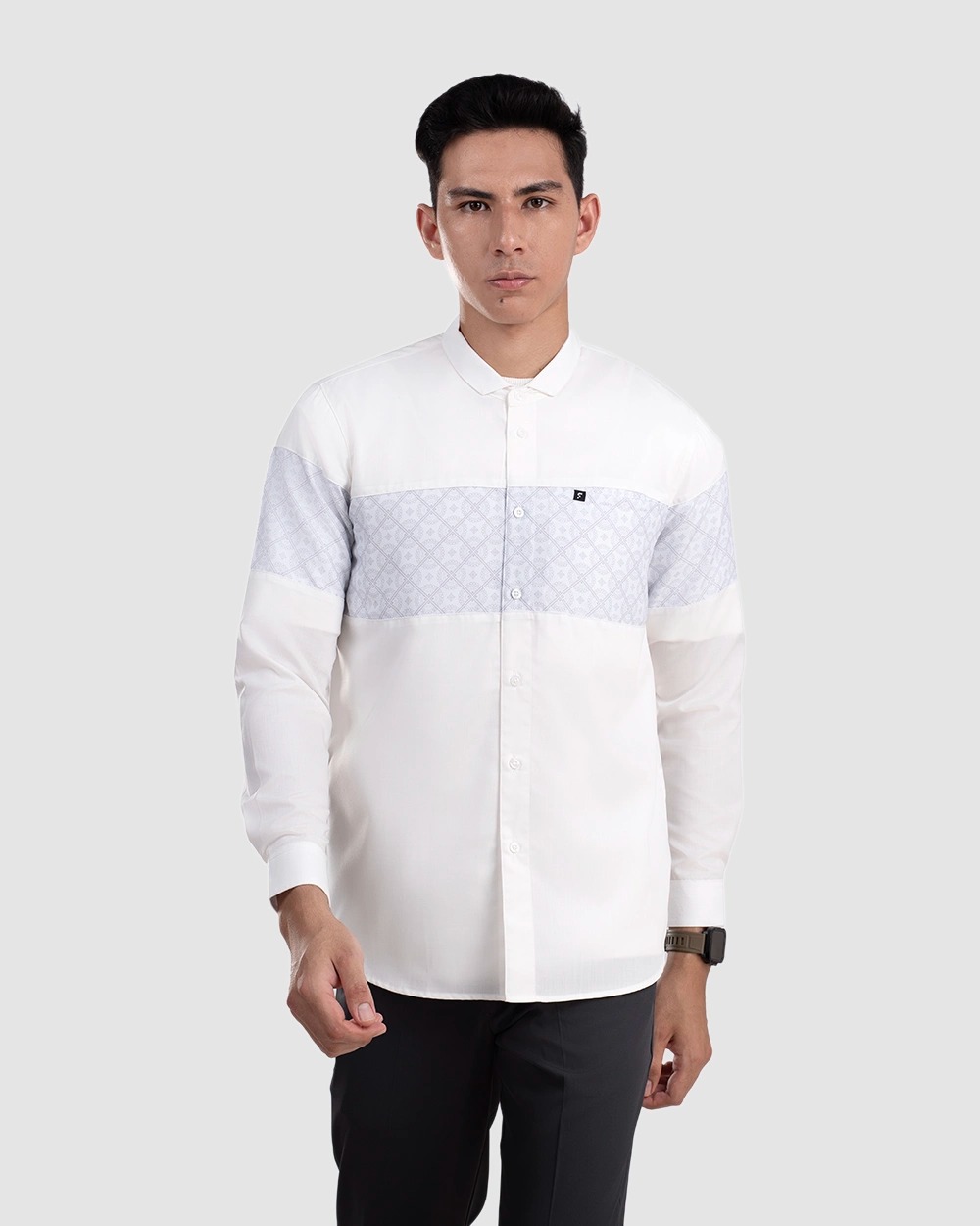 Baju Koko Pria Modern Khaibar Lengan Panjang dan Pendek Putih