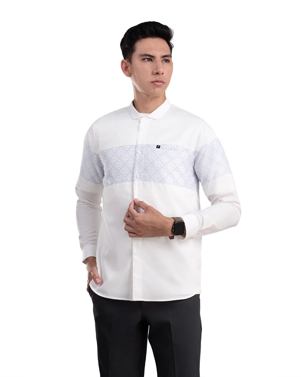 Baju Koko Pria Modern Khaibar Lengan Panjang dan Pendek Putih