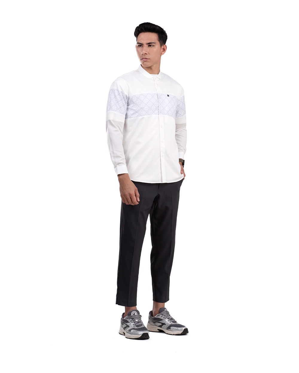 Baju Koko Pria Modern Khaibar Lengan Panjang dan Pendek Putih