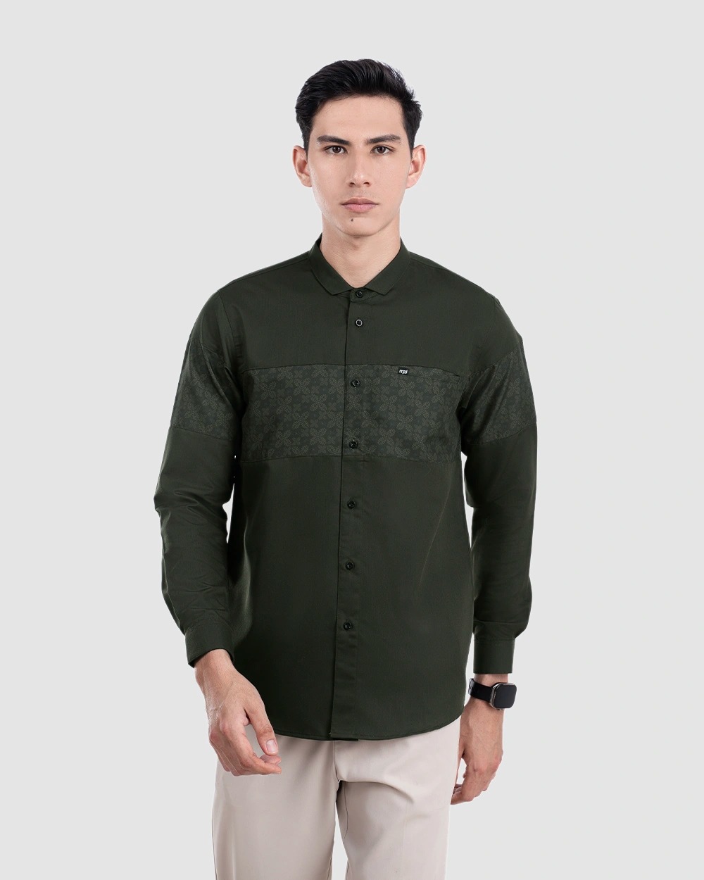Baju Koko Pria Modern Fadkhera X MPD 2 Lengan Panjang | Pendek Dark Olive