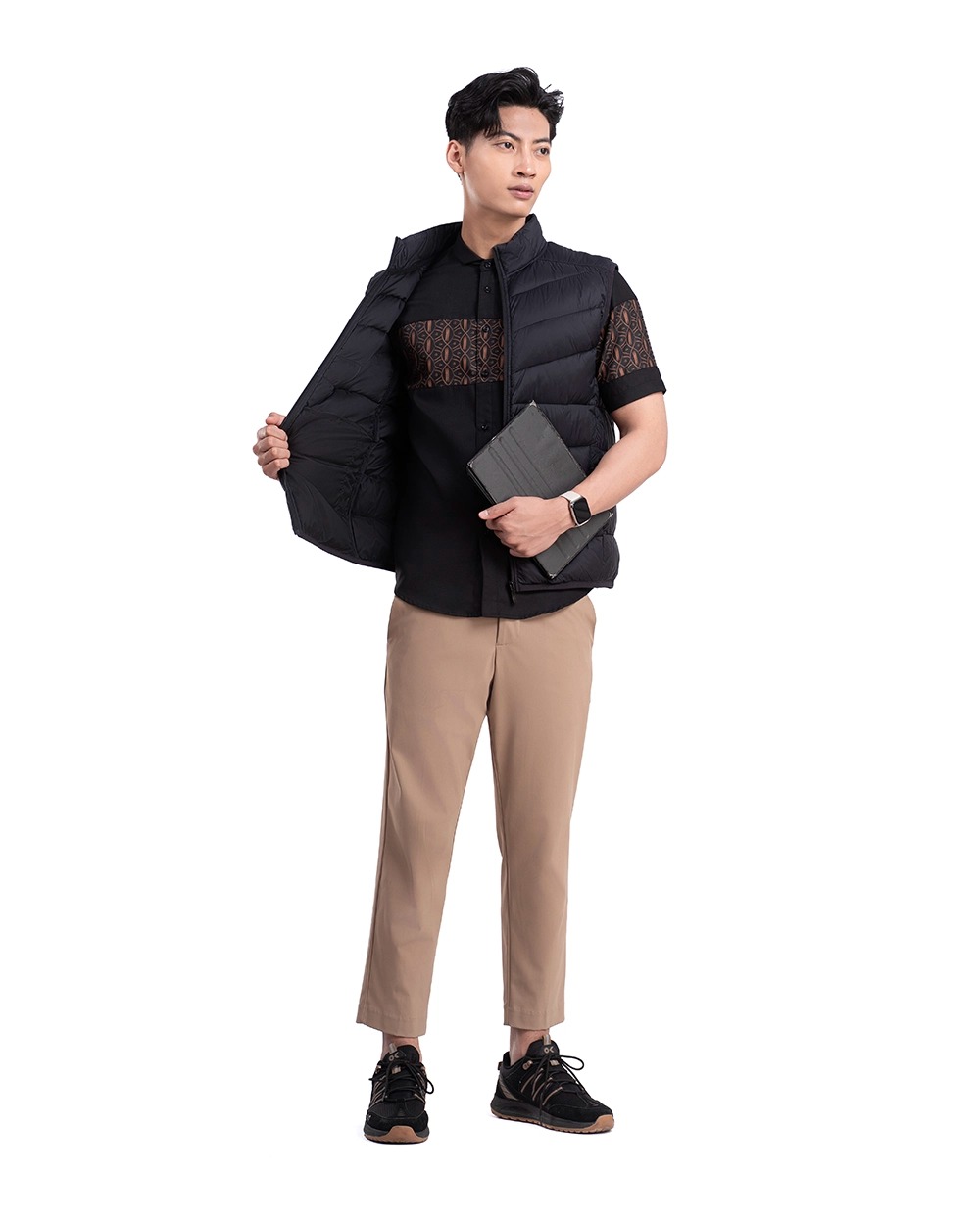 Baju Koko Pria Modern Mansura Lengan Panjang dan Pendek Black