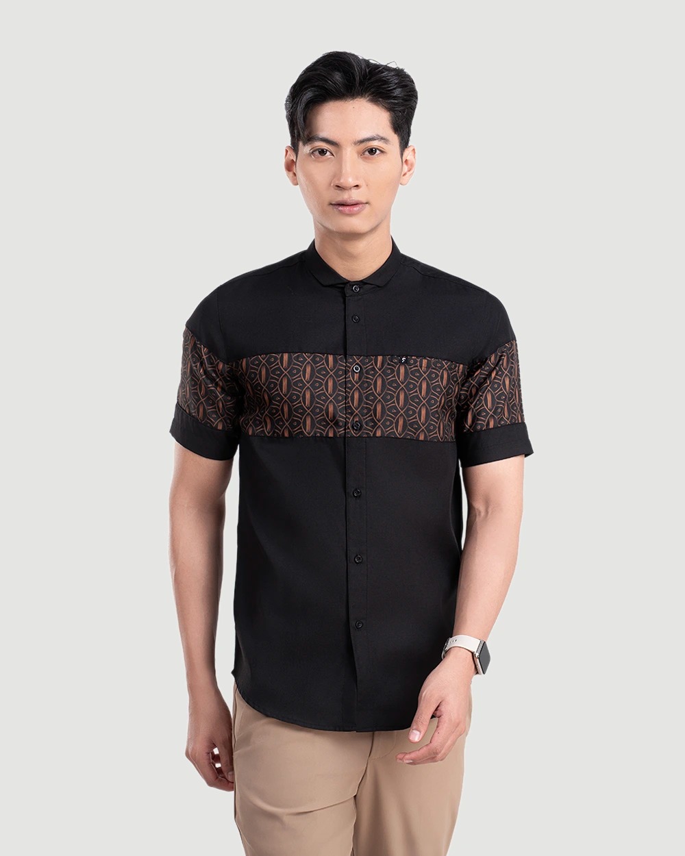 Baju Koko Pria Modern Mansura Lengan Panjang dan Pendek Black