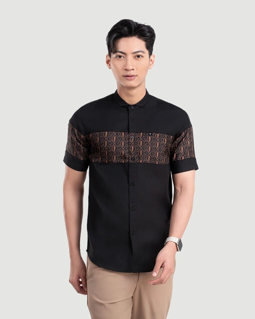 Baju Koko Pria Modern Mansura Lengan Panjang dan Pendek Black