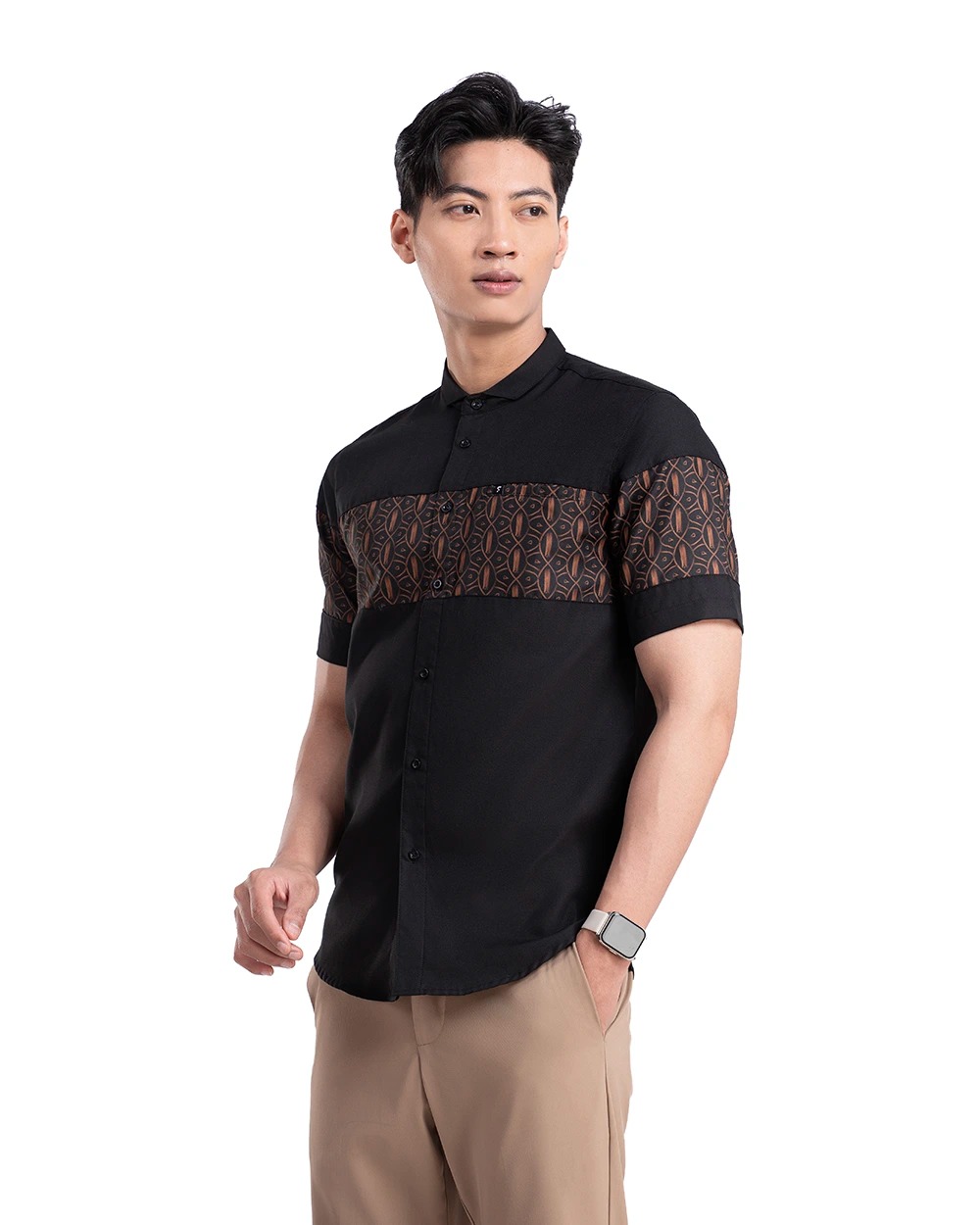 Baju Koko Pria Modern Mansura Lengan Panjang dan Pendek Black