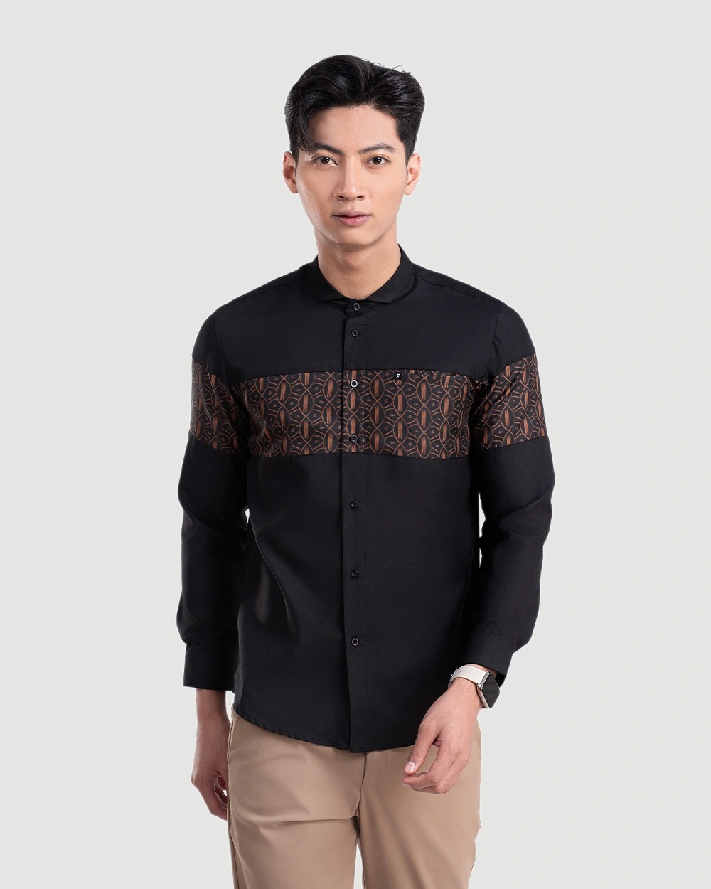 Baju Koko Pria Modern Mansura Lengan Panjang dan Pendek Black