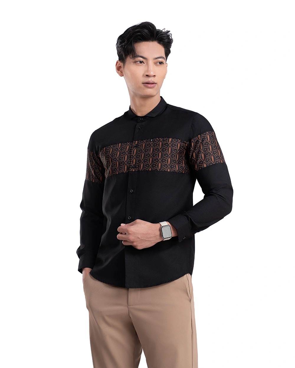 Baju Koko Pria Modern Mansura Lengan Panjang dan Pendek Black