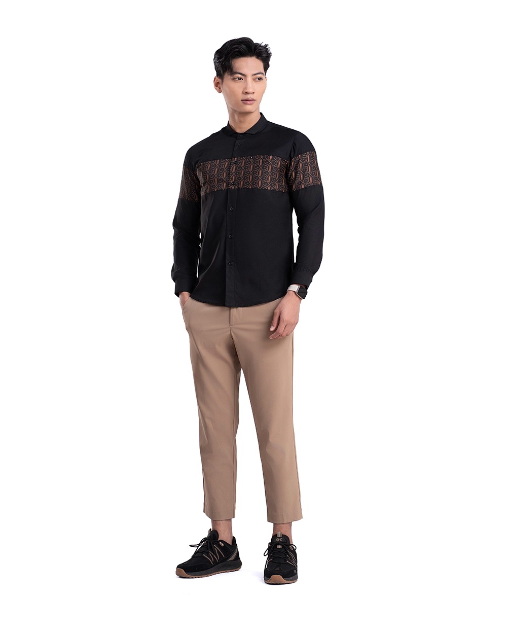 Baju Koko Pria Modern Mansura Lengan Panjang dan Pendek Black