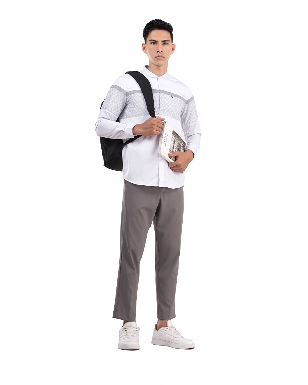 Baju Koko Pria Modern Fadkhera Oman Lengan Panjang White