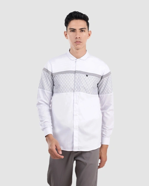 Baju Koko Pria Modern Fadkhera Oman Lengan Panjang White
