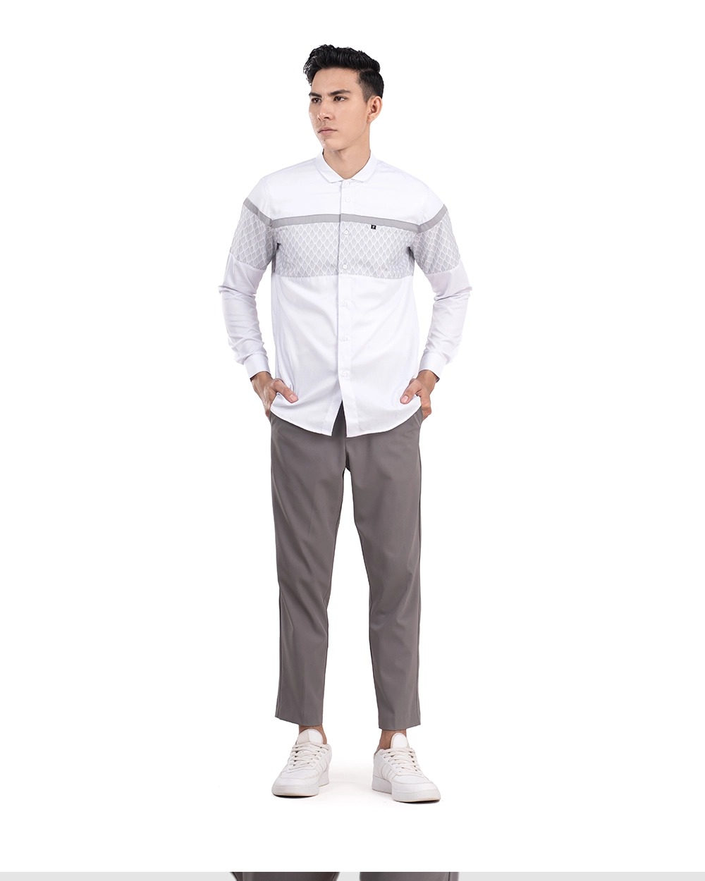 Baju Koko Pria Modern Fadkhera Oman Lengan Panjang White