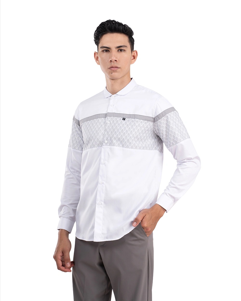 Baju Koko Pria Modern Fadkhera Oman Lengan Panjang White