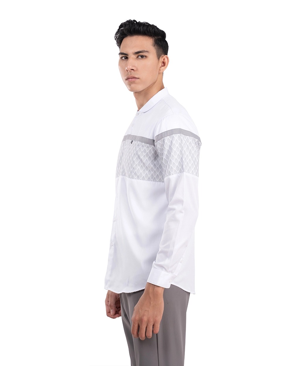 Baju Koko Pria Modern Fadkhera Oman Lengan Panjang White