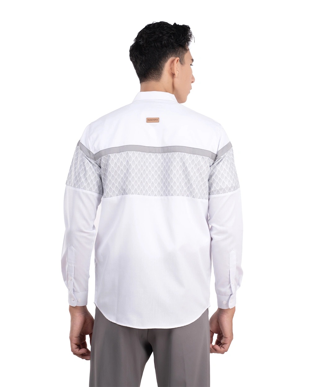 Baju Koko Pria Modern Fadkhera Oman Lengan Panjang White