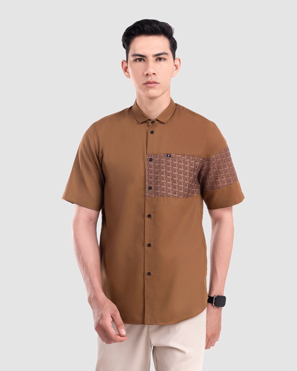 Baju Koko Pria Modern Fadkhera Radyan Lengan Panjang Pendek Brown
