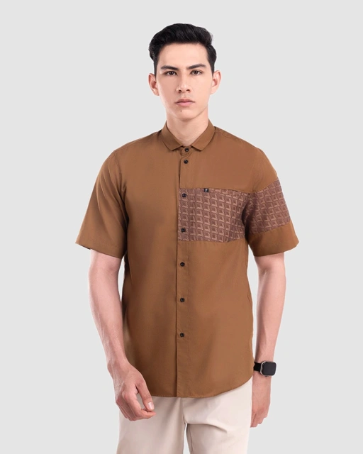 Baju Koko Pria Modern Fadkhera Radyan Lengan Panjang Pendek Brown