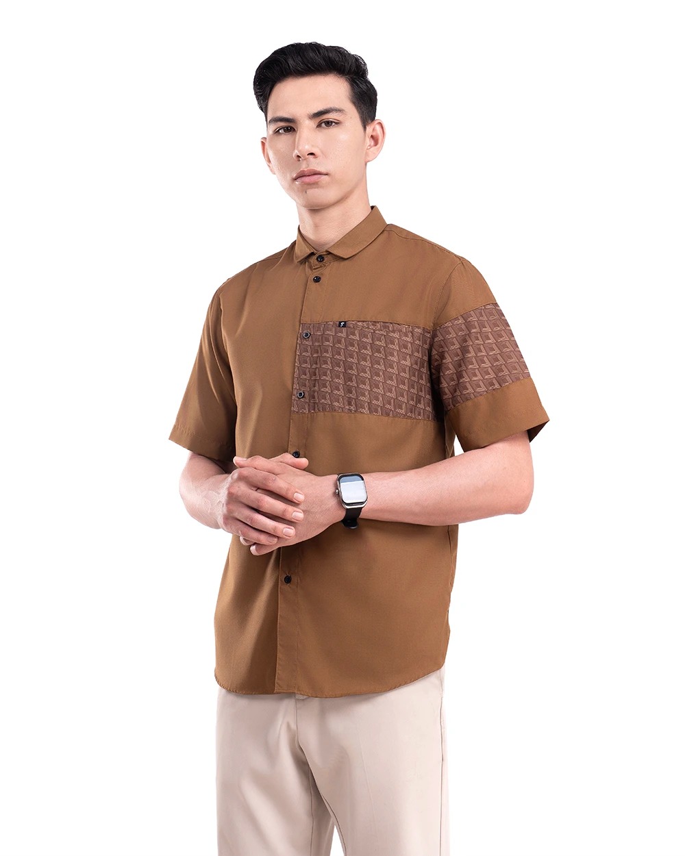 Baju Koko Pria Modern Fadkhera Radyan Lengan Panjang Pendek Brown