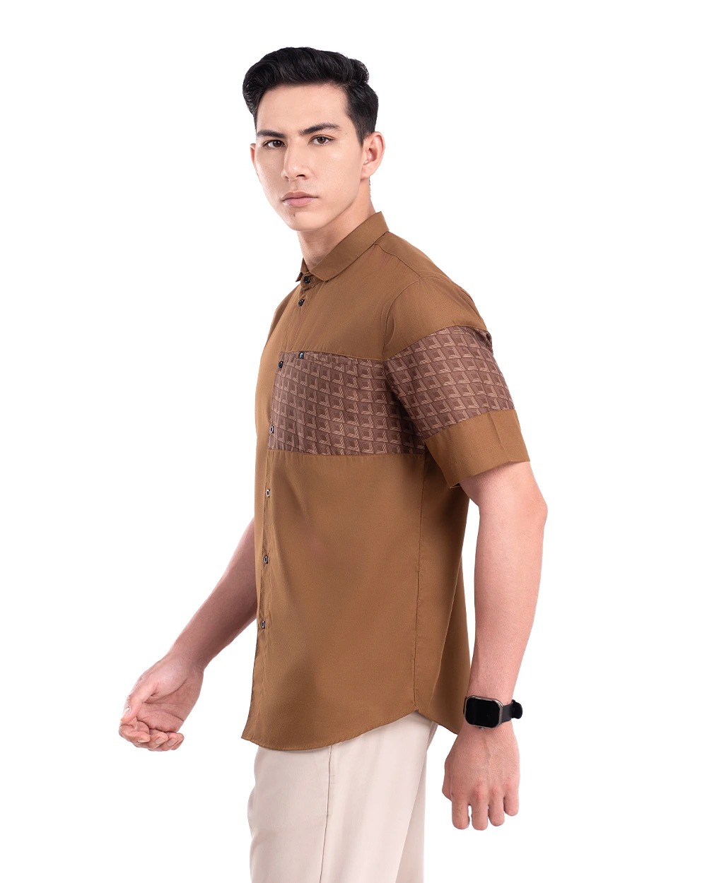 Baju Koko Pria Modern Fadkhera Radyan Lengan Panjang Pendek Brown
