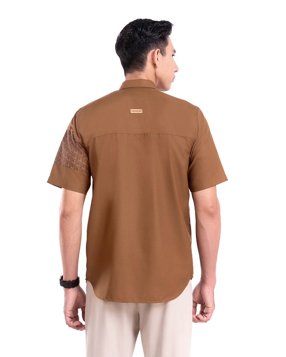 Baju Koko Pria Modern Fadkhera Radyan Lengan Panjang Pendek Brown