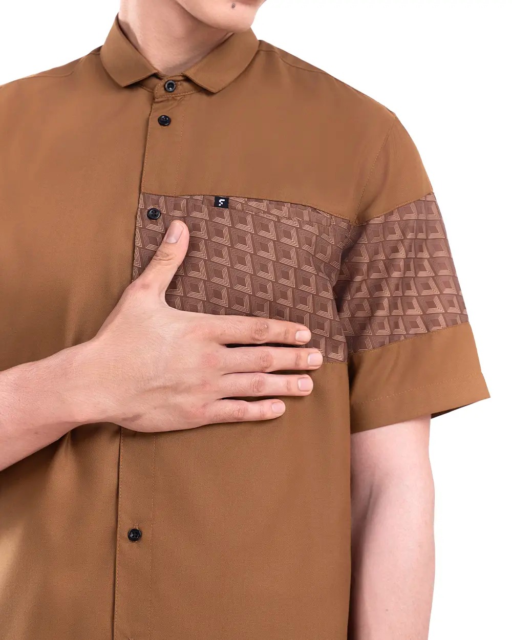 Baju Koko Pria Modern Fadkhera Radyan Lengan Panjang Pendek Brown