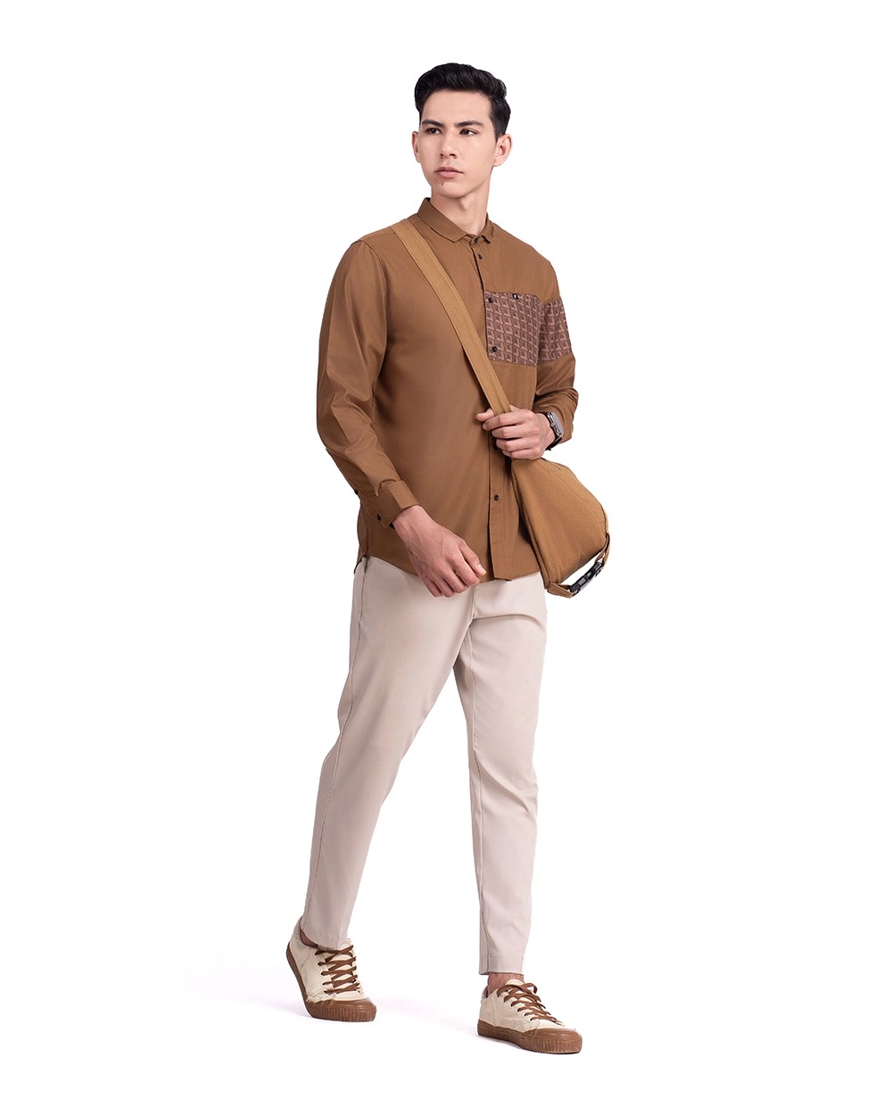 Baju Koko Pria Modern Fadkhera Radyan Lengan Panjang Pendek Brown
