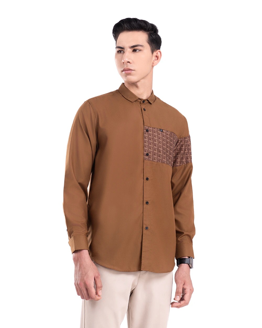 Baju Koko Pria Modern Fadkhera Radyan Lengan Panjang Pendek Brown