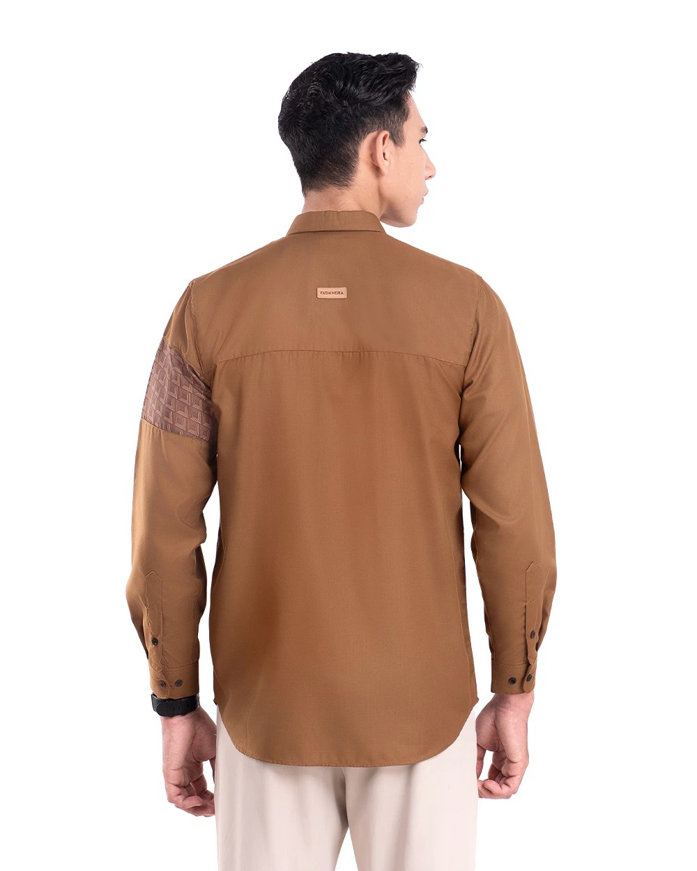 Baju Koko Pria Modern Fadkhera Radyan Lengan Panjang Pendek Brown