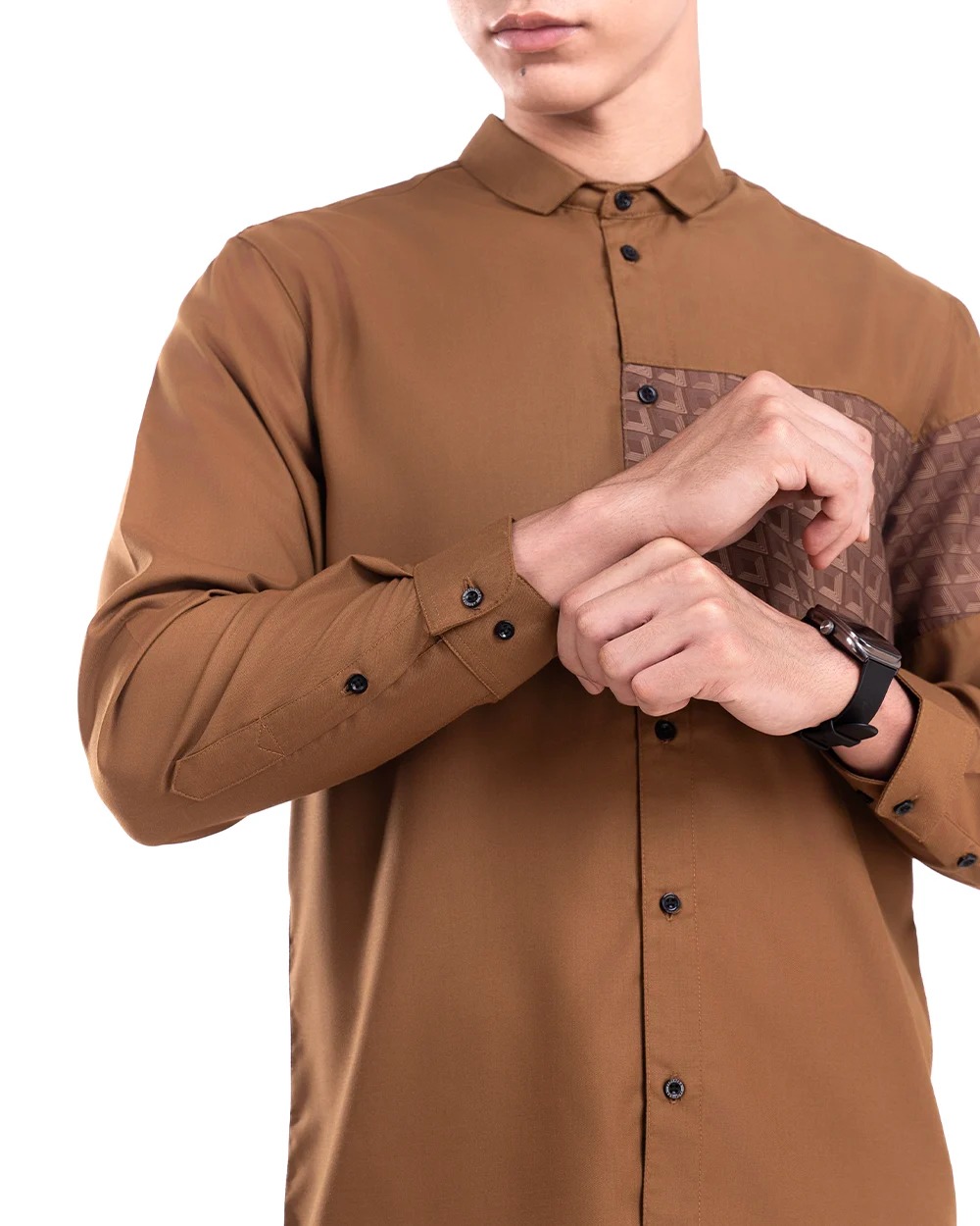 Baju Koko Pria Modern Fadkhera Radyan Lengan Panjang Pendek Brown