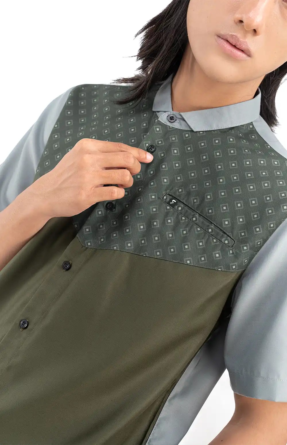 Baju Koko Pria Modern Fadkhera Rafath Lengan Panjang Pendek Olive