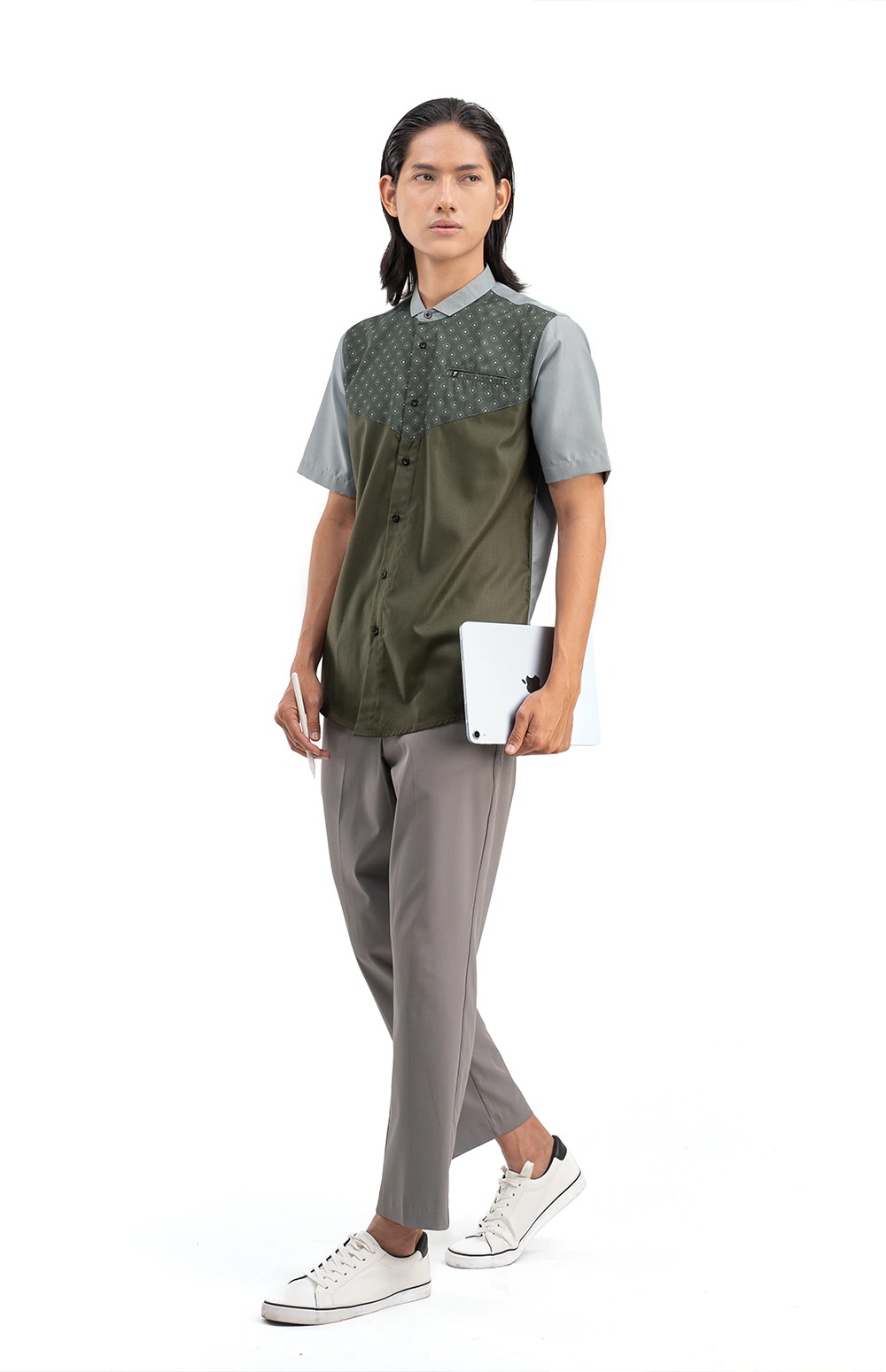 Baju Koko Pria Modern Fadkhera Rafath Lengan Panjang Pendek Olive