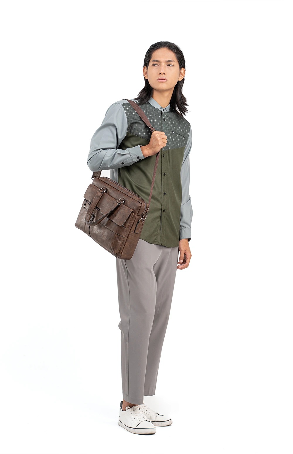 Baju Koko Pria Modern Fadkhera Rafath Lengan Panjang Pendek Olive