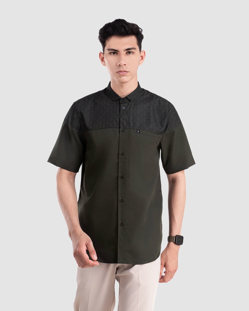 Baju Koko Pria Modern Raslan Lengan Panjang | Pendek Dark Olive