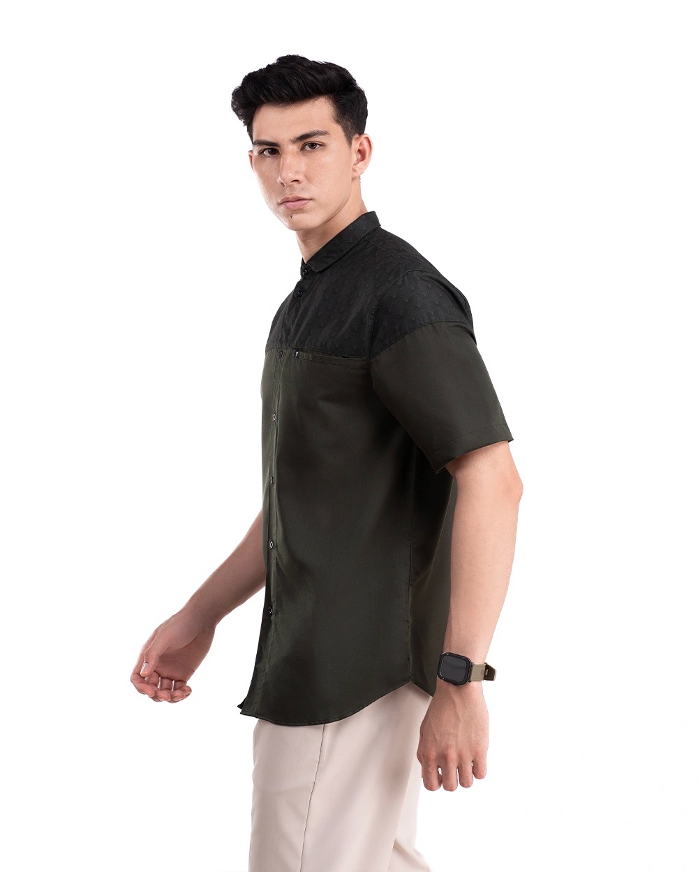 Baju Koko Pria Modern Raslan Lengan Panjang | Pendek Dark Olive