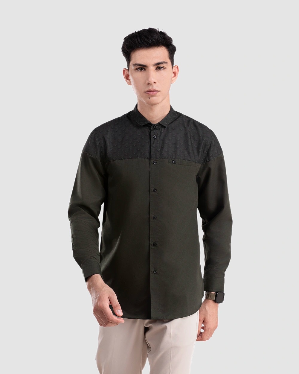 Baju Koko Pria Modern Raslan Lengan Panjang | Pendek Dark Olive
