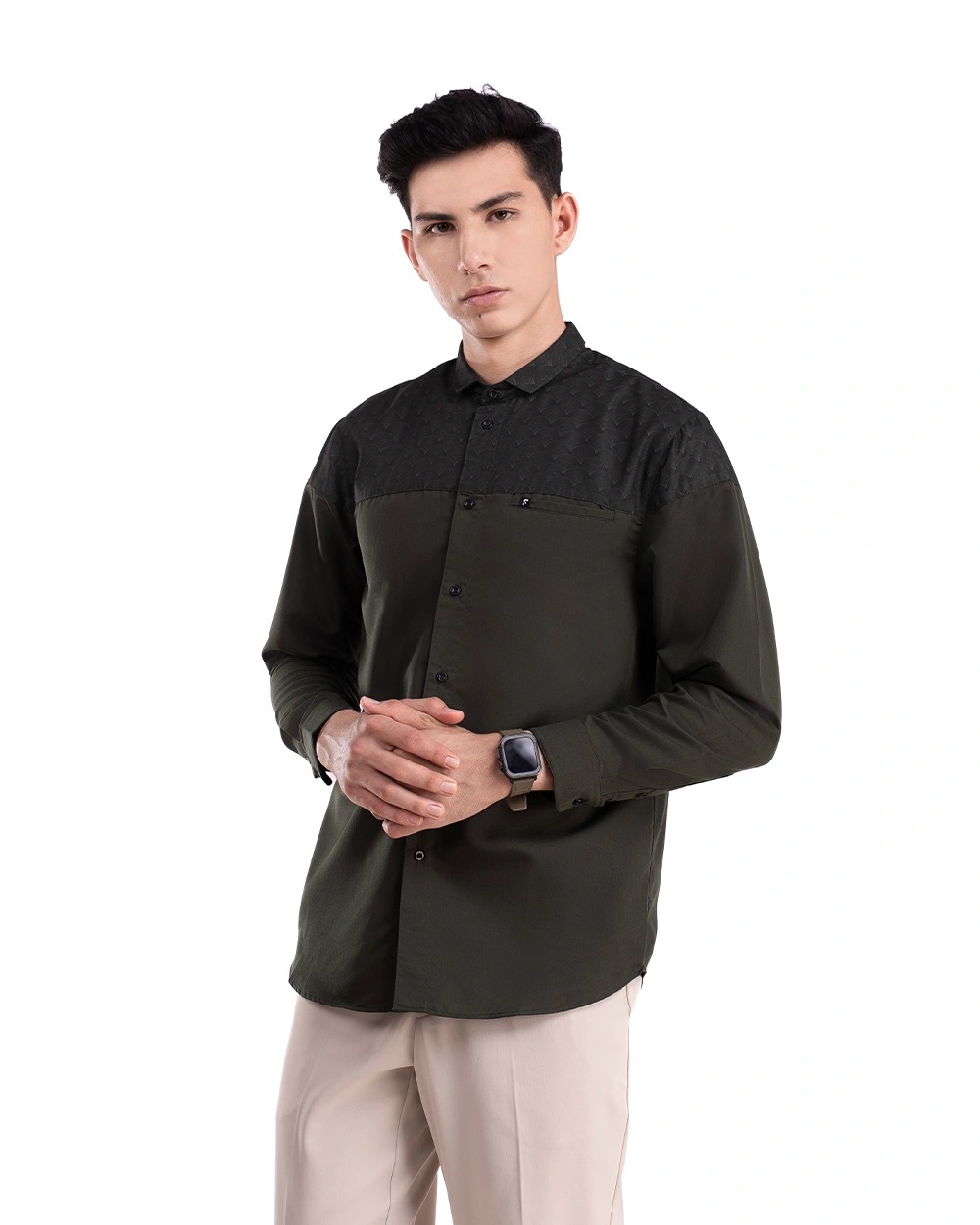 Baju Koko Pria Modern Raslan Lengan Panjang | Pendek Dark Olive