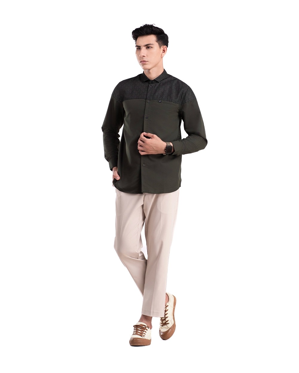 Baju Koko Pria Modern Raslan Lengan Panjang | Pendek Dark Olive