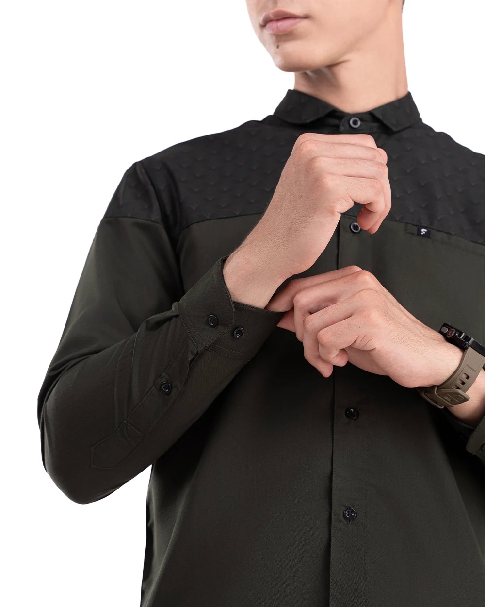 Baju Koko Pria Modern Raslan Lengan Panjang | Pendek Dark Olive