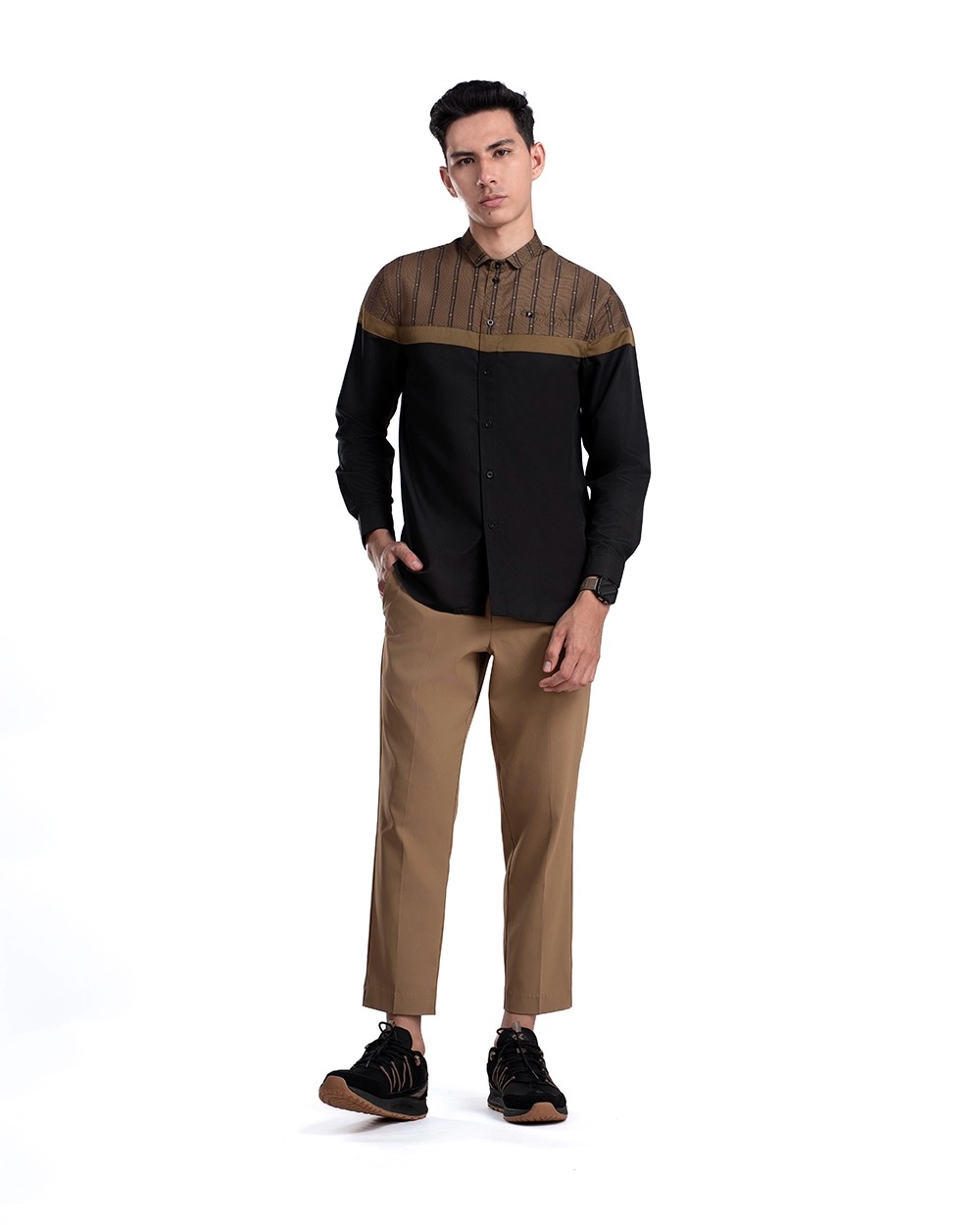 Baju Koko Pria Modern Ruzafa Lengan Panjang dan Pendek Hitam