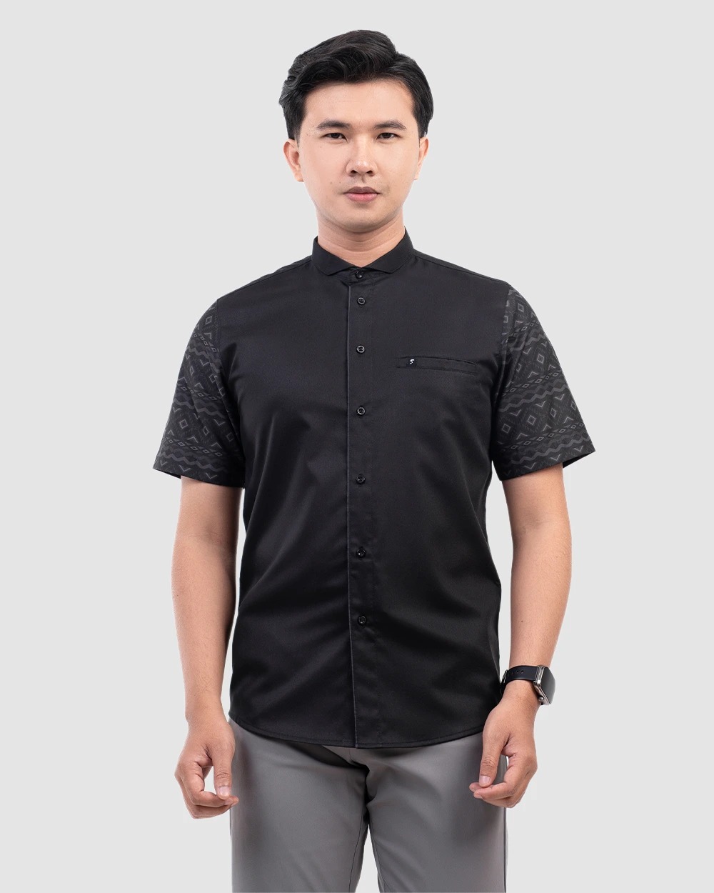 Baju Koko Pria Modern Thariq Lengan Panjang | Pendek Black