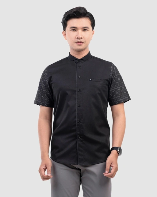 Baju Koko Pria Modern Thariq Lengan Panjang | Pendek Black