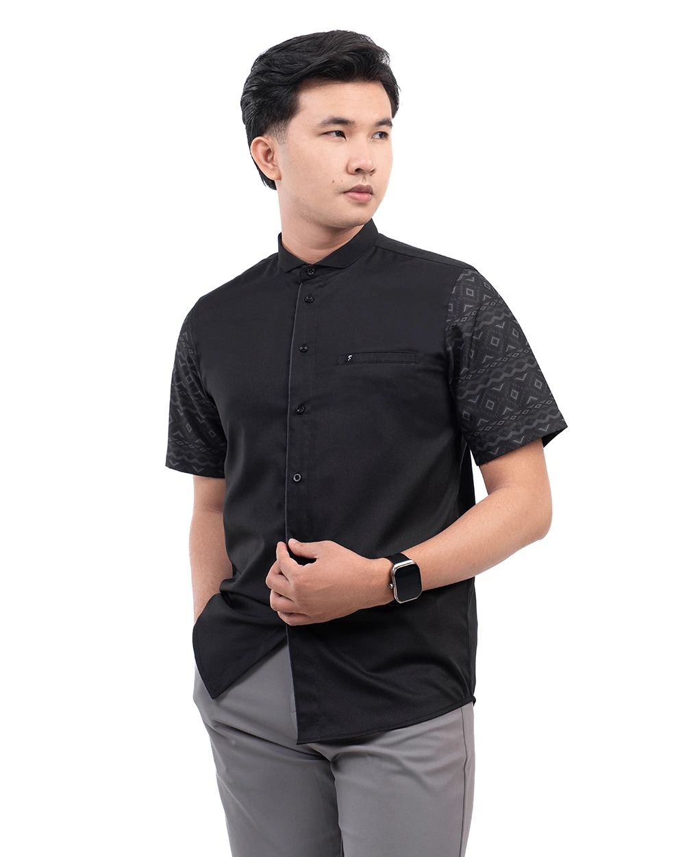 Baju Koko Pria Modern Thariq Lengan Panjang | Pendek Black