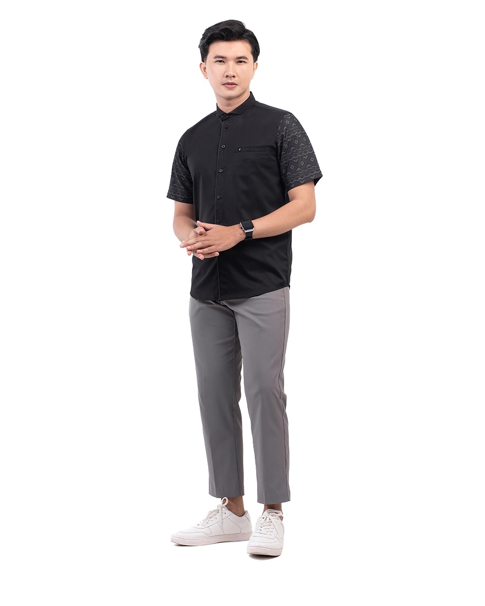 Baju Koko Pria Modern Thariq Lengan Panjang | Pendek Black