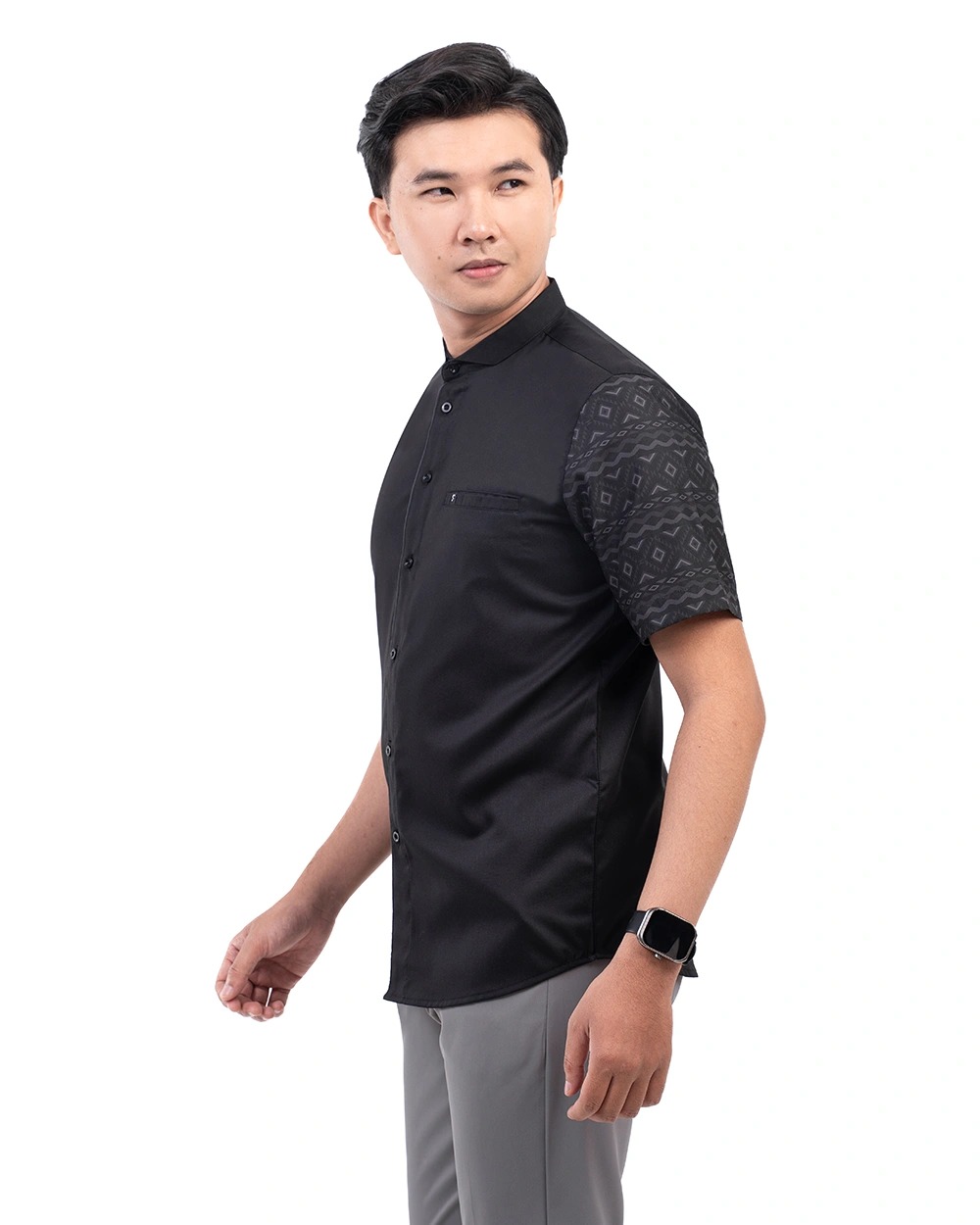 Baju Koko Pria Modern Thariq Lengan Panjang | Pendek Black