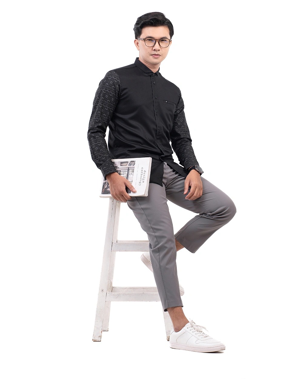 Baju Koko Pria Modern Thariq Lengan Panjang | Pendek Black