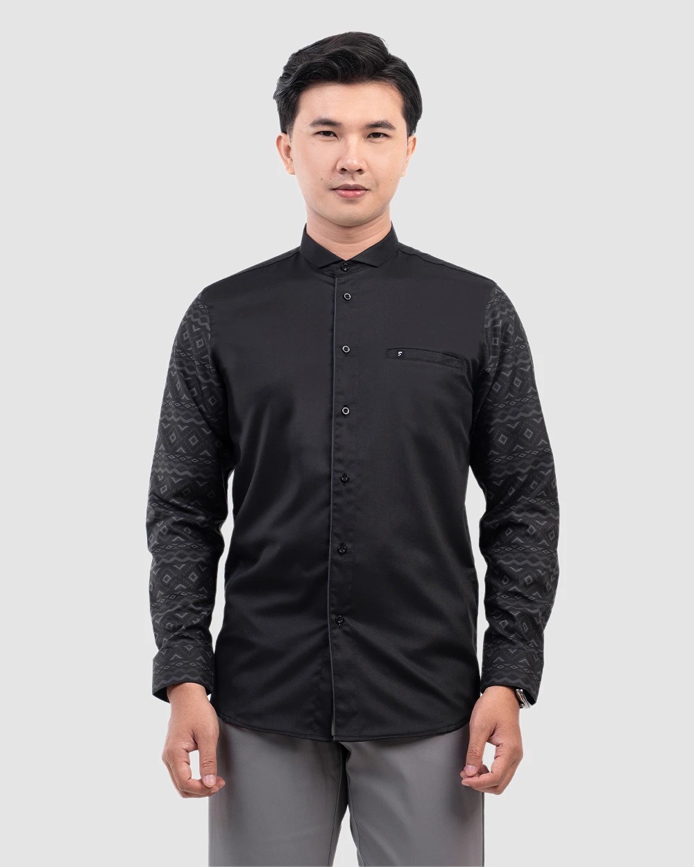 Baju Koko Pria Modern Thariq Lengan Panjang | Pendek Black