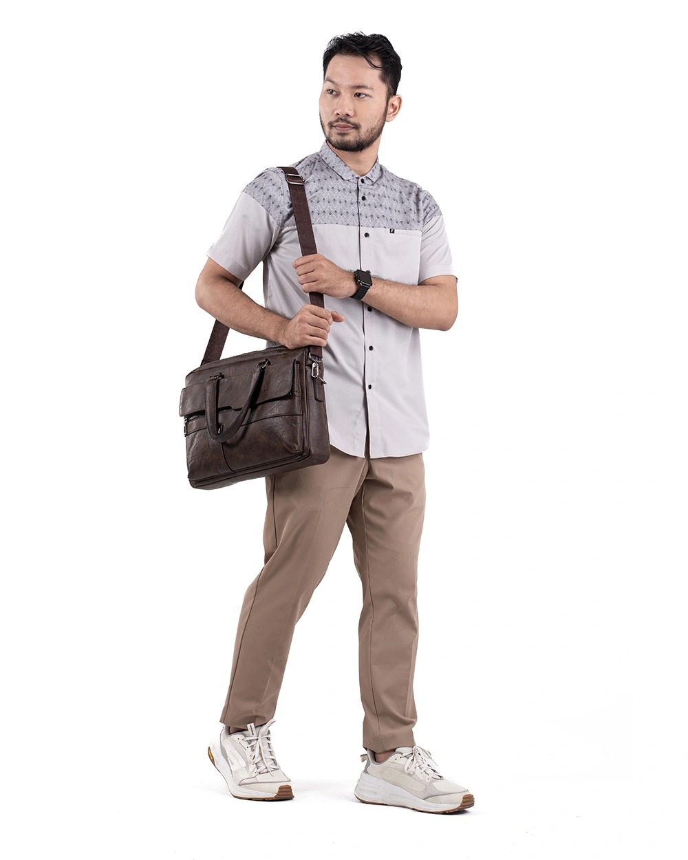 Baju Koko Pria Modern Ukail Lengan Panjang dan Pendek Taupe