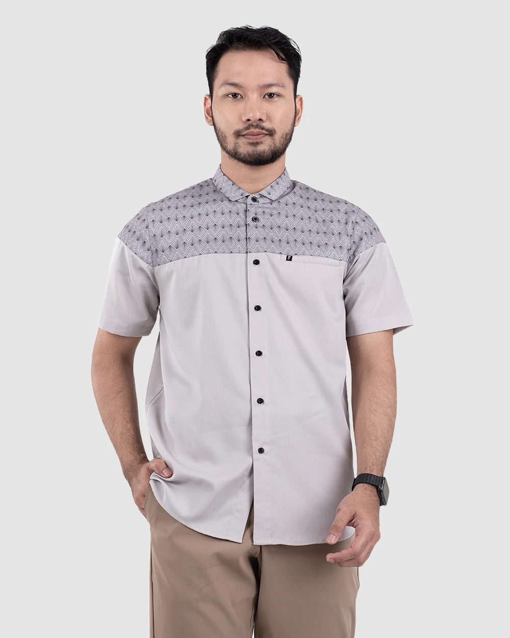 Baju Koko Pria Modern Ukail Lengan Panjang dan Pendek Taupe